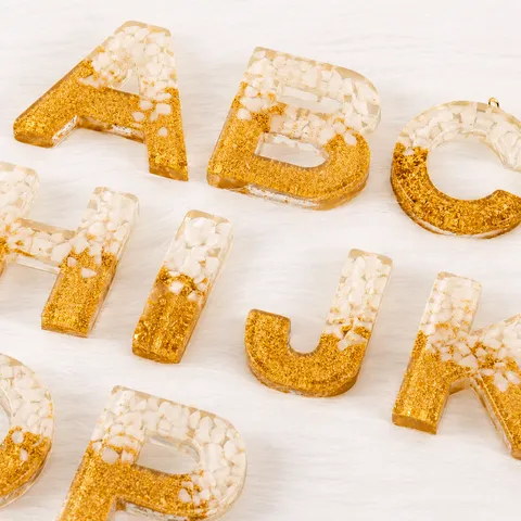 DIY Harz Buchstaben Anhänger Epoxidharz Alphabet Pendants Mit Goldener Öse Für Schlüsselanhänger Tasche Rucksack Handwerk Schmuck