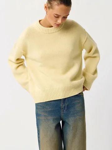 Women's Casual Core-Spun Yarn Pullover Sweater Long Sleeve Crew Neck Loose Knitwear Solid Color Fall Winter Top
