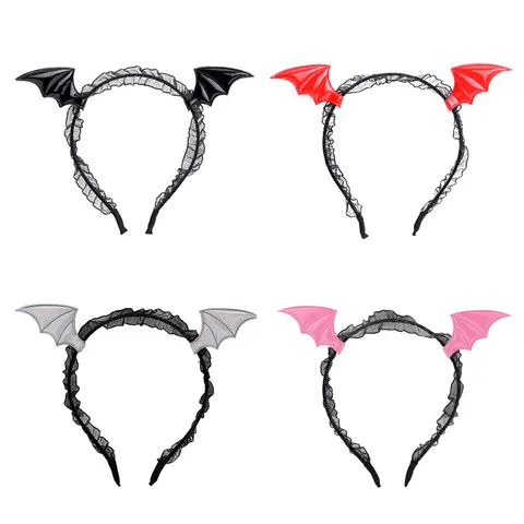 Halloween Bat Wing Headband Gothic Lace Hair Band Lolita Cosplay Headwear Vampire Costume Accessory For Festival Party Dress Up