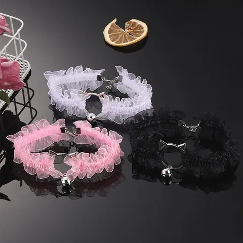 Sexy Gothic Lace Choker Necklace For Women Elastic Hollow Cat Ear Bell Pendant Neck Jewelry Cute Party Accessories