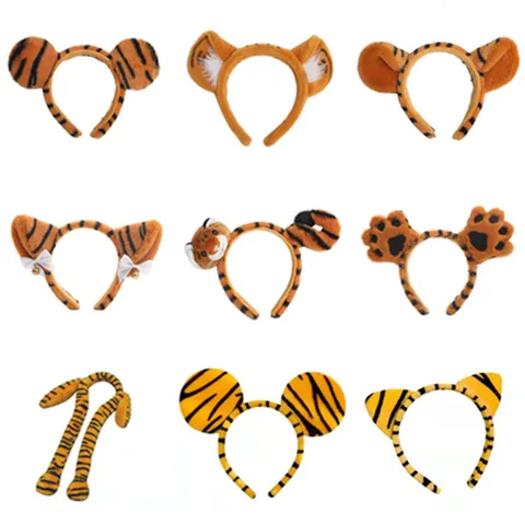 Cute Plush Tiger Ears Headband Cartoon Animal Stripes Hair Hoop For Festival Annual Meeting Party Amusement Park Headwear Accessories