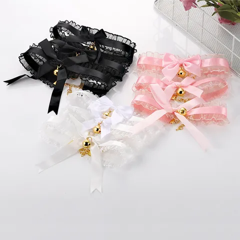 Lace Choker Collar Necklace With Bell Bowknot Alloy Sweet Lolita Adjustable Sexy Neck Band For Women Party Jewelry
