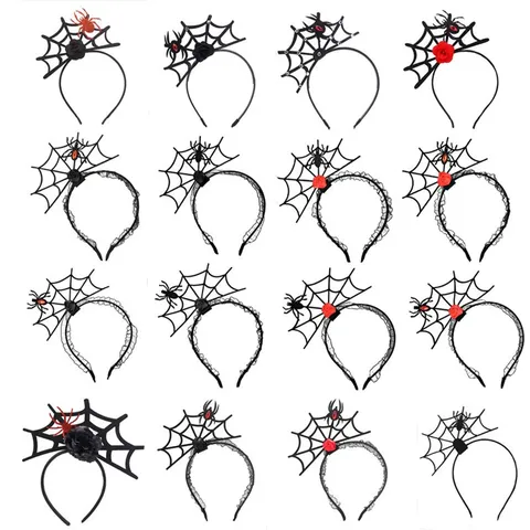 Halloween Spiderweb Headband With Lace Rose Fabric Plastic Rhinestone Evil Eye Costume Accessory For Party Festival Unisex Decoration