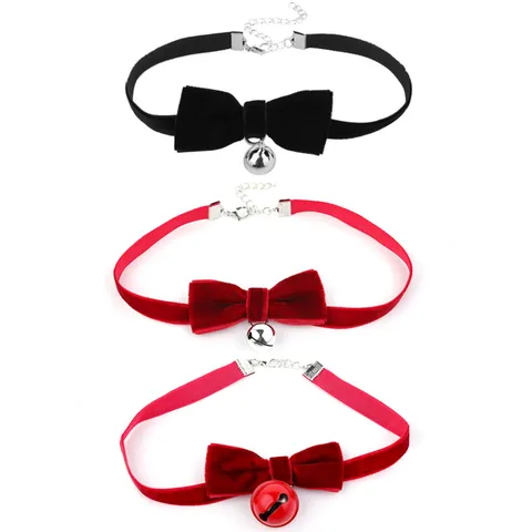Cute Velvet Bowknot Bell Choker Necklace Sexy Soft Collar Clavicle Chain Costume Party Daily Accessories For Women