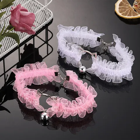 Sexy Gothic Lace Choker Necklace For Women Elastic Hollow Cat Ear Bell Pendant Neck Jewelry Cute Party Accessories