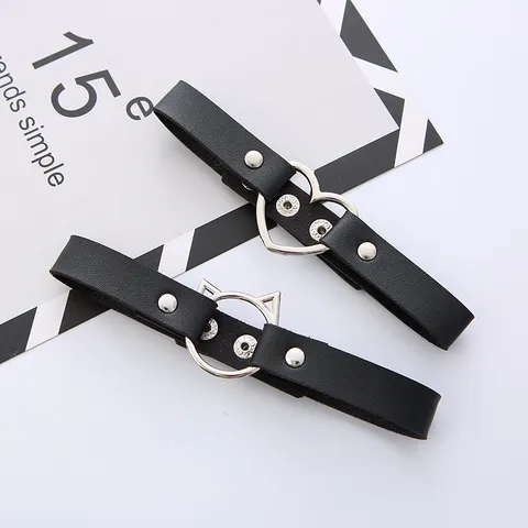 Lace Bell Choker Necklace PU Leather Heart Cat Ear Clavicle Chain Gothic Lolita Cosplay Jewelry Accessories For Women