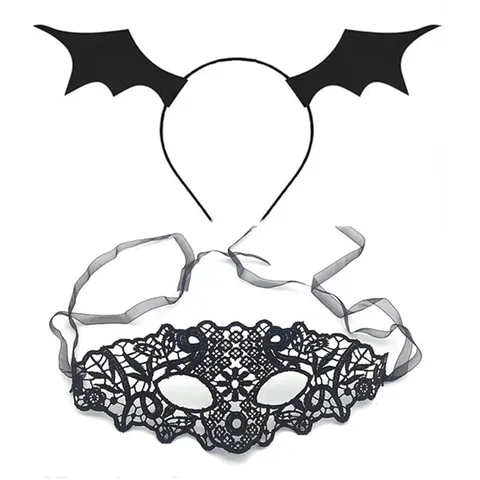 Halloween Accessories Bat Wings Headband Lace Face Mask Set Costume Party Masquerade Hair Hoop Women Exotic Accessories