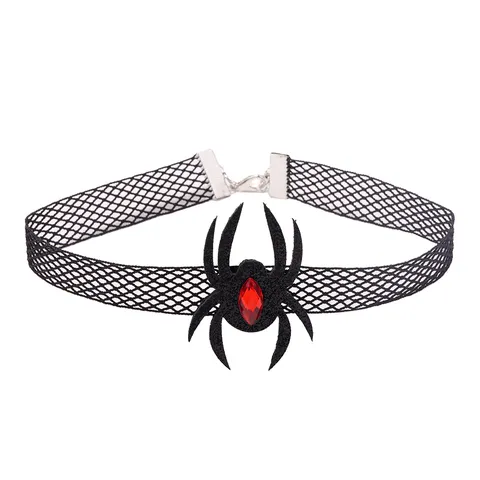 Gothic Halloween Black Velvet Mesh Lace Choker Necklace For Women Retro Spider Rose Bat Pendant Party Neckband Jewelry Gift