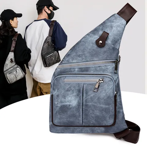 Casual PU Leather Chest Bag For Men Women Minimalist Solid Color Crossbody Sling Bag Multi Pocket Outdoor Sports Shoulder Pack