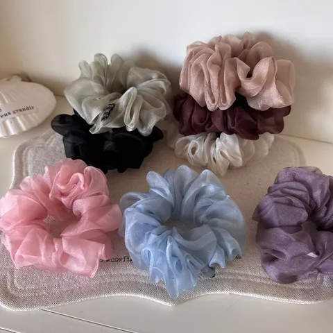 Korean Style Solid Color Mesh Scrunchie High Elasticity Pleated Fabric Hair Tie Sweet Girls Ponytail Holder Elegant Hair Accessories
