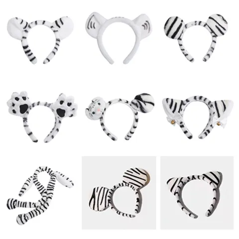 Cute Plush Tiger Ears Headband Cartoon Animal Stripes Hair Hoop For Festival Annual Meeting Party Amusement Park Headwear Accessories