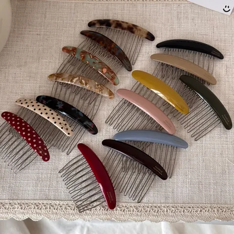 Elegant Acetate Oval Hair Comb Handmade Korean Style Geometric Updo Hair Side Comb Hairpin Headwear For Women Casual Daily Travel Accessory