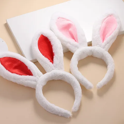 Long Rabbit Ears Headband Two-Tone Plush Crystal Velvet Fabric Hairband Animal Costume Headwear For Festival Costume Party Decoration Accessories