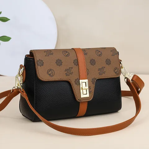 Retro Women PU Leather Crossbody Bag Fashion Contrast Color Shoulder Bag Elegant Monogram Flap Bag Casual Daily Handbag