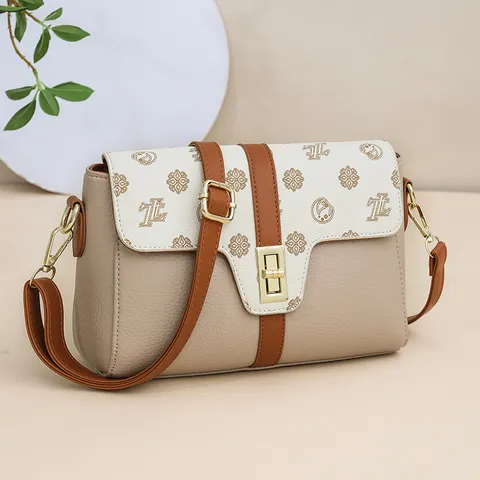 Retro Women PU Leather Crossbody Bag Fashion Contrast Color Shoulder Bag Elegant Monogram Flap Bag Casual Daily Handbag
