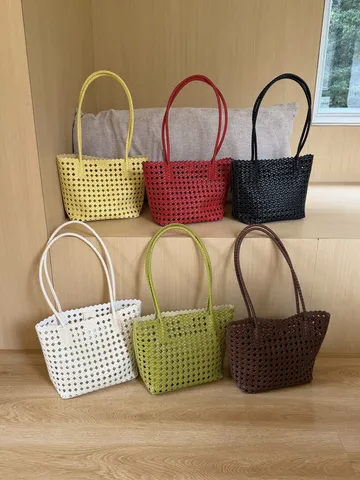Women's PU Leather Woven Hollow Tote Bag Casual Vacation Handbag Fashion Shoulder Underarm Bag Daily Commuter Bag