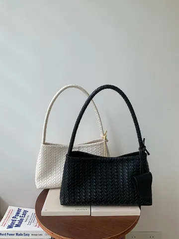 Woven PU Leather Underarm Bag French Niche Design Elegant Shoulder Bag Fashion Chic Commuting Handbag For Women