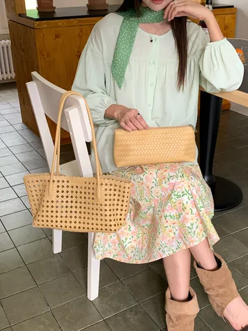 Borsa a Tracolla Intrecciata Traforata Donna Moda Casual Tote Borsa PU Pelle Commuter Borsetta Per Viaggio Vacanza