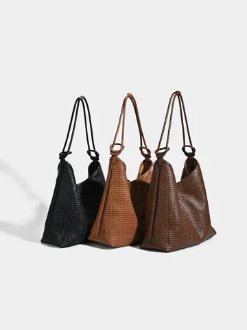 Women's Large Capacity Tote Bag Casual Woven PU Leather Shoulder Bag Commuter Hobo Bag Set With Small Crossbody Bag