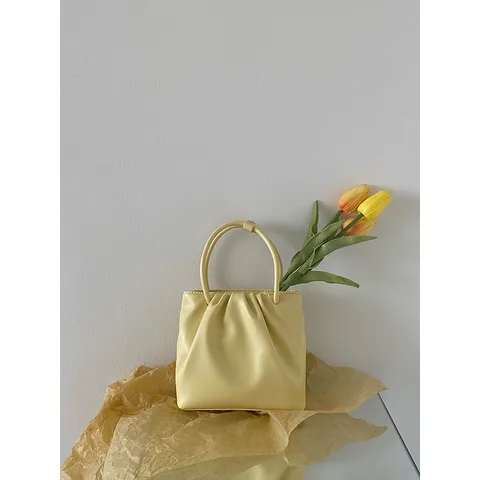 Women's PU Leather Solid Color Pleated Mini Top Handle Crossbody Bag Casual Fashion Handbag For Daily Outing