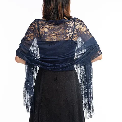 Eleganter Spitzen Schal Für Damen Blumen Ajour Wickel Schal Mit Fransen Abendparty Hochzeit Zubehör