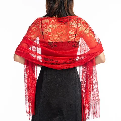 Eleganter Spitzen Schal Für Damen Blumen Ajour Wickel Schal Mit Fransen Abendparty Hochzeit Zubehör