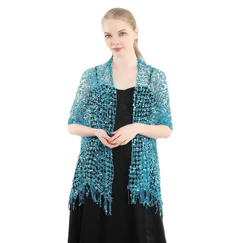 Vrouwen Elegante Geborduurde Pailletten Sjaal Polyester Gaas Franje Wikkel Cape Voor Avondfeest Trouwjurk Accessoire