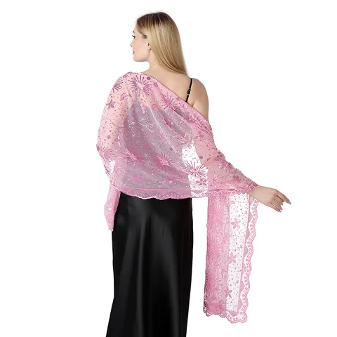 Damen Eleganter Abendkleid Schal Stern Mond Pailletten Bestickt Mesh Wrap Hochzeit Party Umhang Tuch