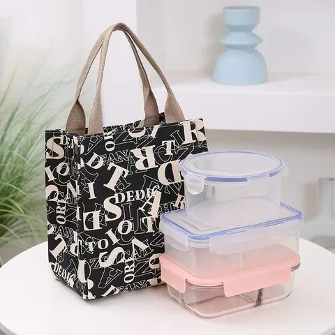 Women Canvas Tote Bag Cartoon Letter Print Handbag Casual Daily Commute Lunch Bento Bag Urban Minimalist Style