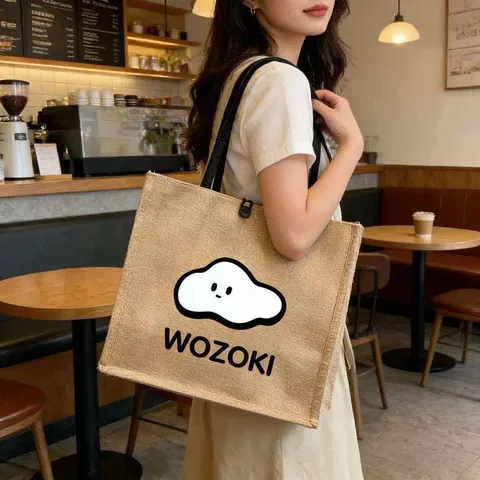 Large Capacity Linen Tote Bag Casual Printed Handbag Shopping Commuter Bag Multi-functional Shoulder Bag For Women