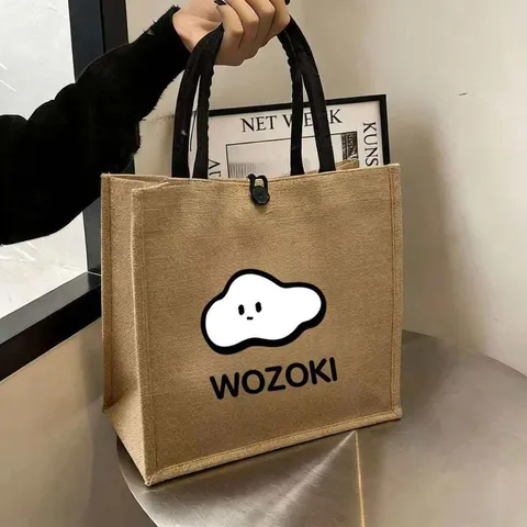 Large Capacity Linen Tote Bag Casual Printed Handbag Shopping Commuter Bag Multi-functional Shoulder Bag For Women