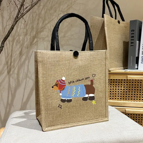 Large Capacity Linen Tote Bag Casual Printed Handbag Shopping Commuting Shoulder Bag Women Grocery Tote Bag