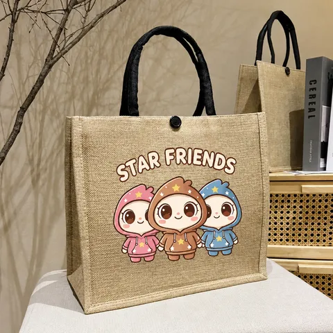 Large Capacity Canvas Tote Bag Casual Commuter Linen Handbag Cute Cartoon Printed Grocery Bag Shopping Tote Bag For Women