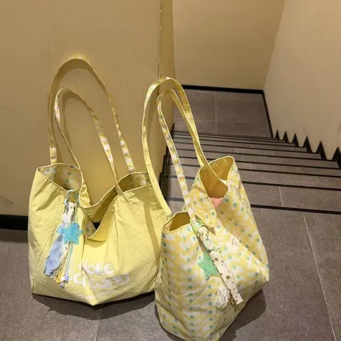 Large Capacity Double Sided Wavy Pattern Canvas Tote Bag Casual Simple Commuting Lazy Handbag Women Shoulder Bag