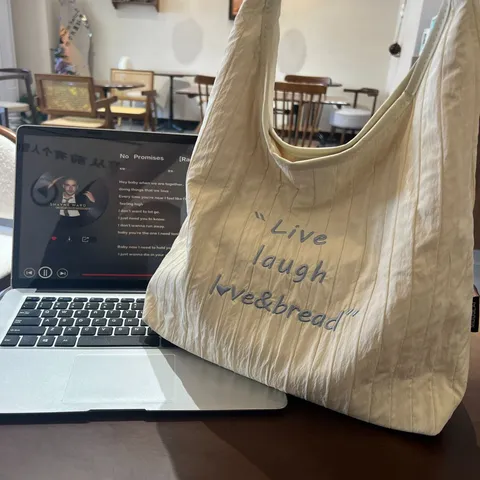 Large Capacity Canvas Tote Bag Women Fashion Casual Shoulder Bag Letter Embroidered Handbag Soft Commuter Bag