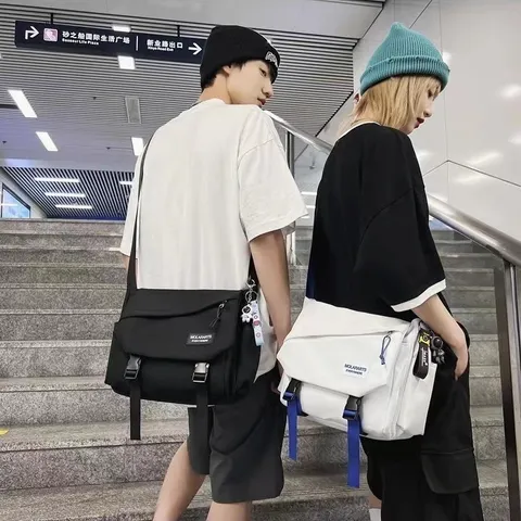 Men Canvas Crossbody Bag Casual Daily Commute Messenger Bag Simple Solid Color Shoulder Bag Student Casual Bookbag