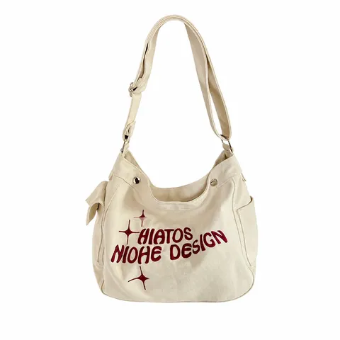 Simple Student Canvas Crossbody Bag Large Capacity Tote Bag Casual Shoulder Bag With English Letter Embroidery