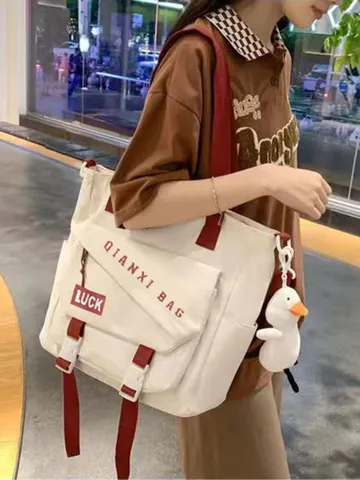Women Canvas Backpack Student Casual Large Capacity School Bag Color Block Travel Daypack