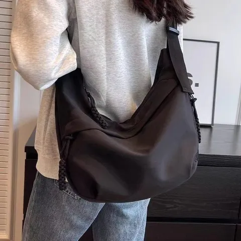 Women Nylon Dumpling Shoulder Bag Large Capacity Casual Crossbody Bag Solid Color Soft Oxford Cloth Daily Handbag