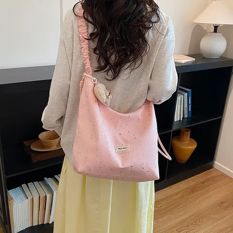 Women Large Capacity Tote Bag Sweet Lazy Style Starry Sky Printed Composite Cloth Shoulder Bag Daily Fashion Bag