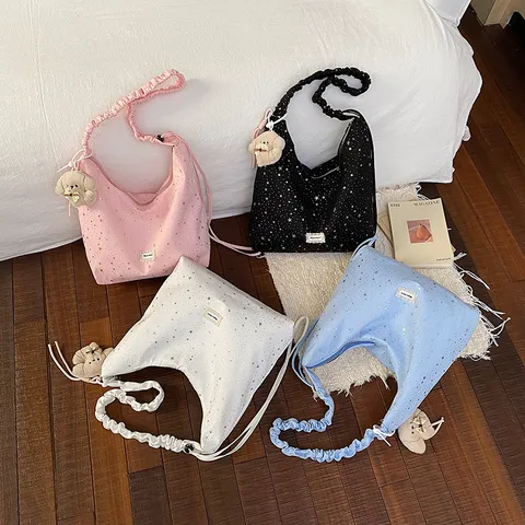 Women Large Capacity Tote Bag Sweet Lazy Style Starry Sky Printed Composite Cloth Shoulder Bag Daily Fashion Bag