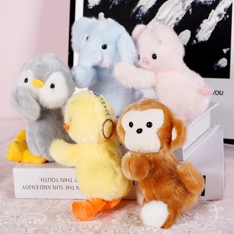 Porte-clés en Peluche Animal Mignon Taille de Paume Dessin Animé Canard Dinosaure Ours Cochon Chien Poupée Rembourrée Cadeau Filles