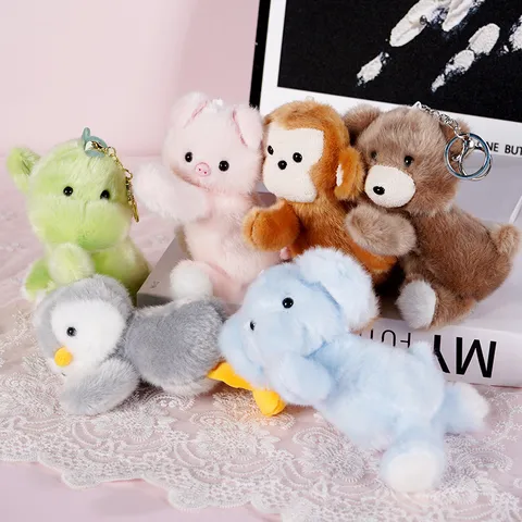 Porte-clés en Peluche Animal Mignon Taille de Paume Dessin Animé Canard Dinosaure Ours Cochon Chien Poupée Rembourrée Cadeau Filles