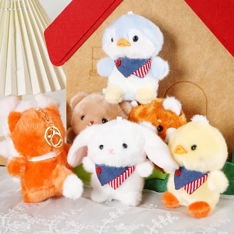 Cute Cartoon Animal Plush Keychain Pendant Soft Stuffed Pig Elephant Duck Bear Penguin Rabbit Raccoon Doll Bag Ornament Gift