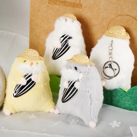 Simpatico Portachiavi in Peluche a Forma di Criceto Con Cappello di Paglia e Semi di Girasole Ciondolo Decorativo per Zaino