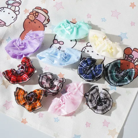 Mini Vestiti per Bambole Gonna con Fiocco Plaid Pizzo Abito per Bambola di Peluche Fai da Te Accessori per Vestire Gonna in Miniatura Fatta a Mano per Bambole