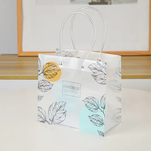 Clear Plastic Tote Gift Bags With Handles Marble Leaf Flamingo Unicorn Design For Party Wedding Favors Packaging