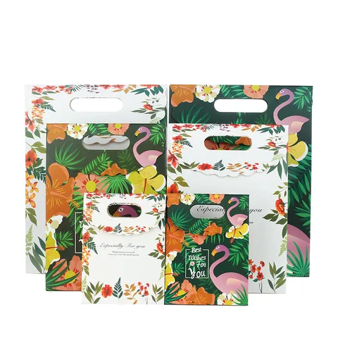 Flamingo Tropische Bladeren Cadeauzakjes Wit Karton Geschenkverpakking Zakjes Met Klittenband Voor Feest