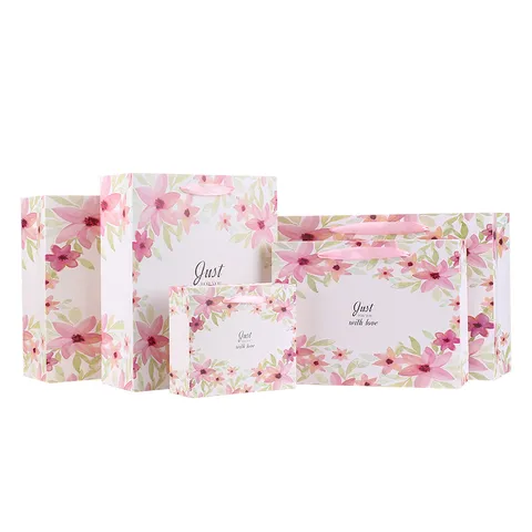 Aquarel Bloemen Papieren Geschenktassen Met Lint Handvatten Geschenkverpakking Voor Valentijnsdag Verjaardag Feest