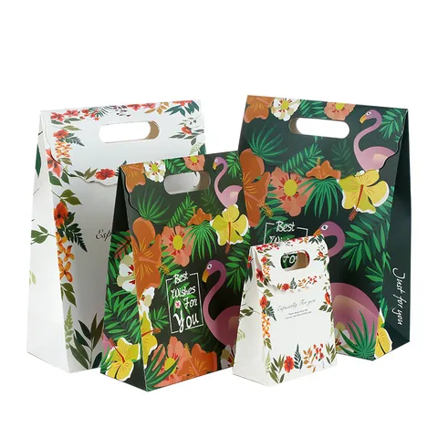 Flamingo Tropische Bladeren Cadeauzakjes Wit Karton Geschenkverpakking Zakjes Met Klittenband Voor Feest